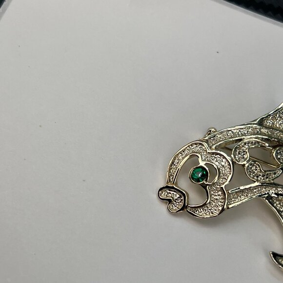Vintage Gerrys Fish Brooch Pin Green Rhinestone Eye Accents Silver Tone MCM - Picture 3 of 7